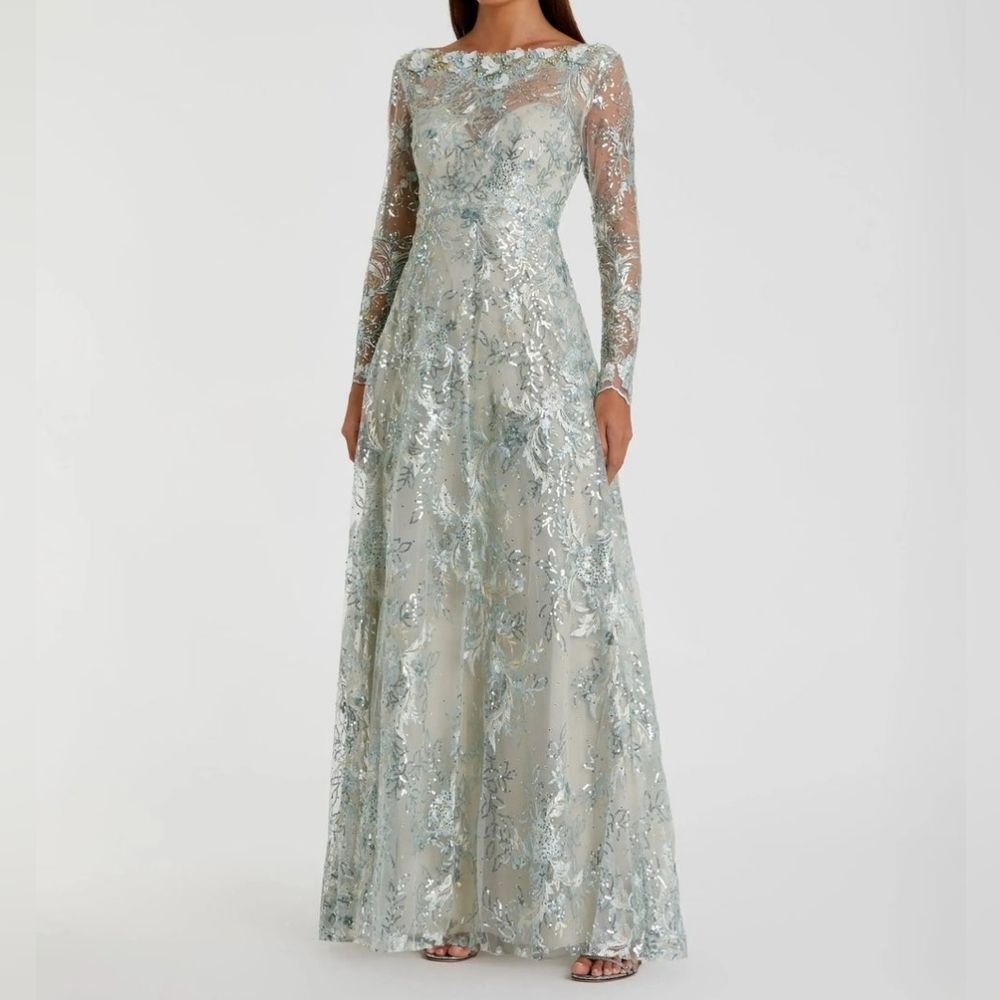 Mac Duggal size 12 evening gown floral embroidered long sleeve gown NWOT